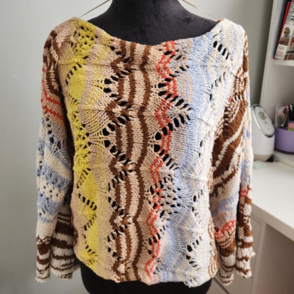 Free People Coral Reef Cropped Open Knit Pullover NWT XL - Picture 6 of 11